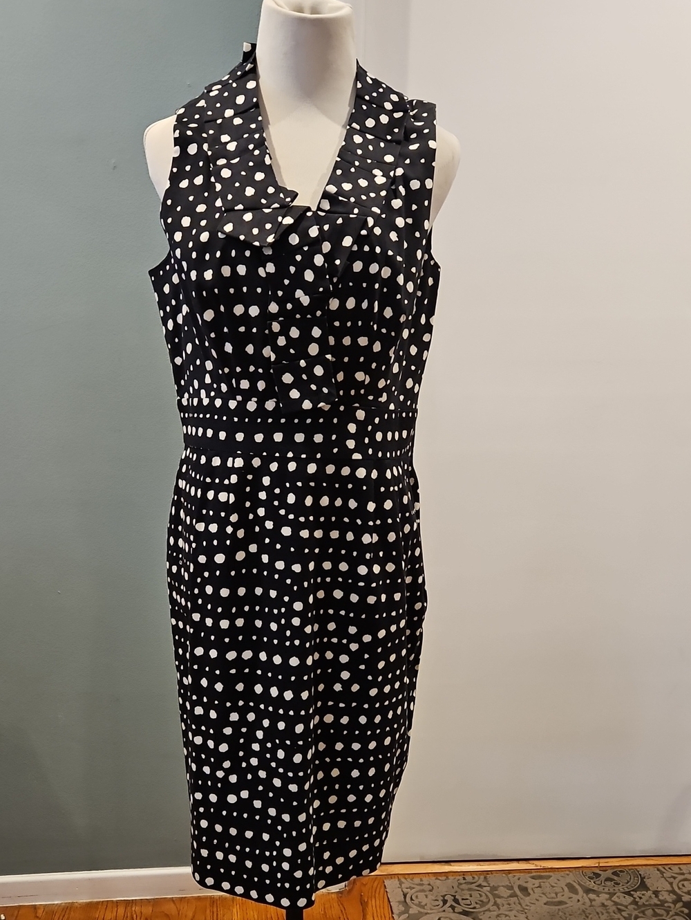 Cotton Polka Dot Lined Sleeveless Sheath Dress 0299